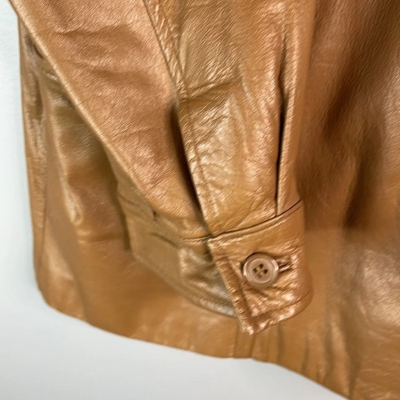 VINTAGE Y2K Danier Canada Camel Brown Leather Jacket Button Front Pockets 10 - Picture 6 of 12